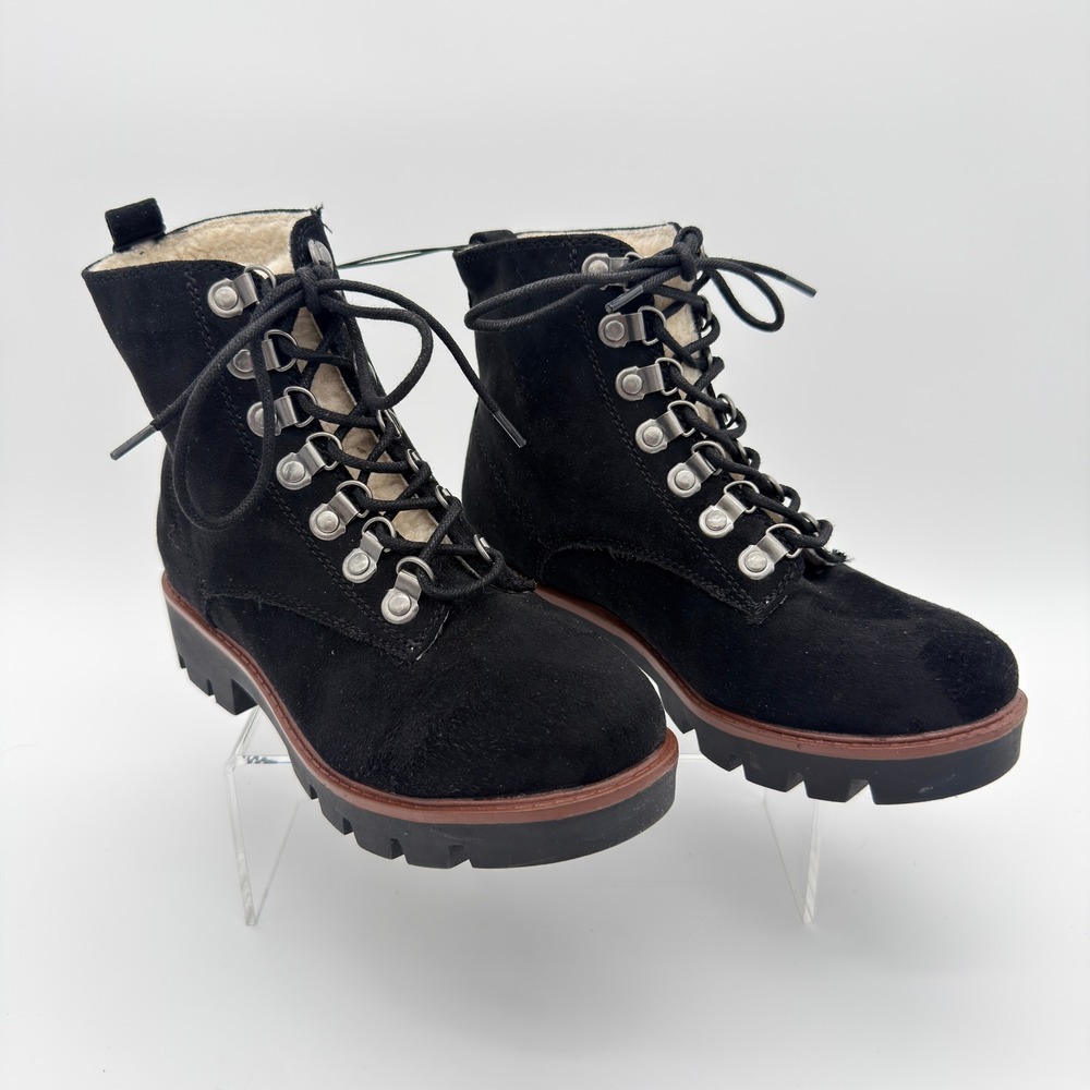 Cliffs by White Mountain Giles Black Faux Fur Lace Up Boots Women 5.5 M NWT
